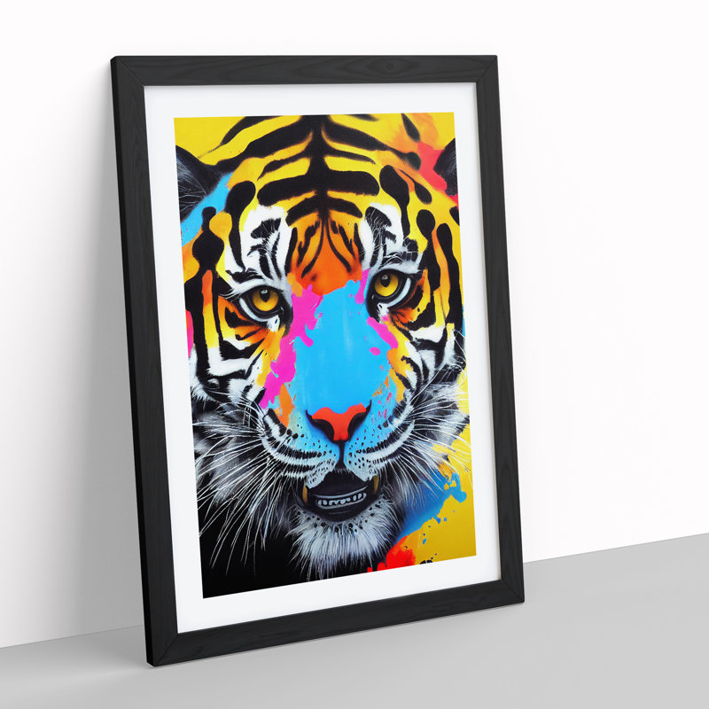 Tiger Splash No.4 Abstract - Single Picture Frame Painting, Black Framed, 46cm H x 34cm W x 2cm D