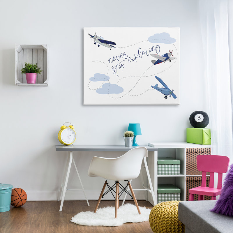 «Never Stop Exploration Airplanes», art mural surdimensionné surdimensionné par Sweet Pea Studio, Toile tendue