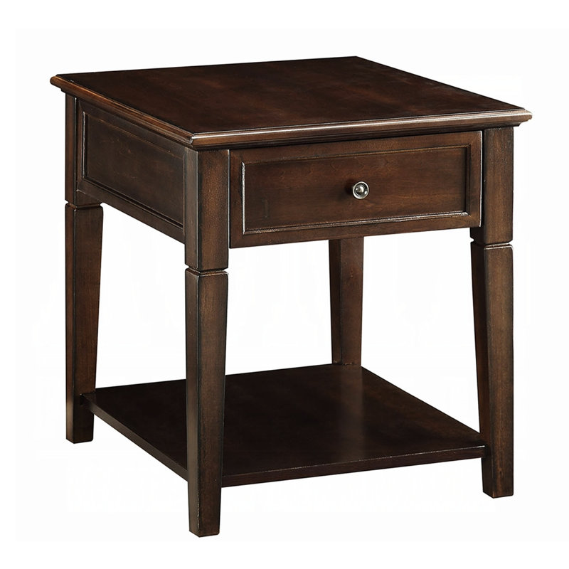 Table de bout en noyer avec rangement et tiroir