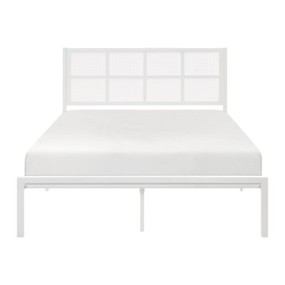 Platm Bedmetal Frame Finish Faux Cane Headboard