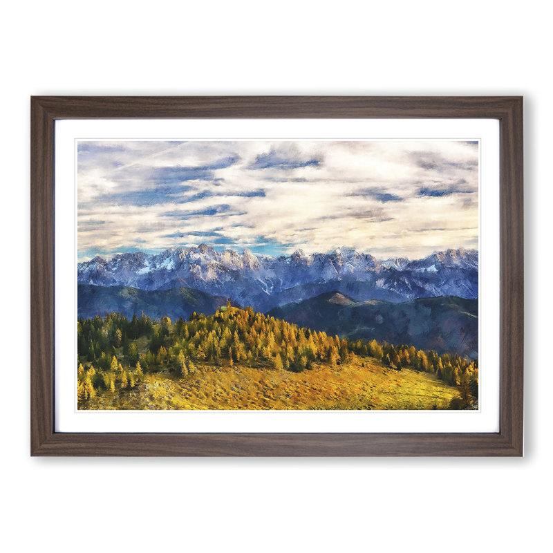 View of the Alps in Austria - Picture Frame Graphic Art, 36cm H x 48cm W x 2cm D, Walnut