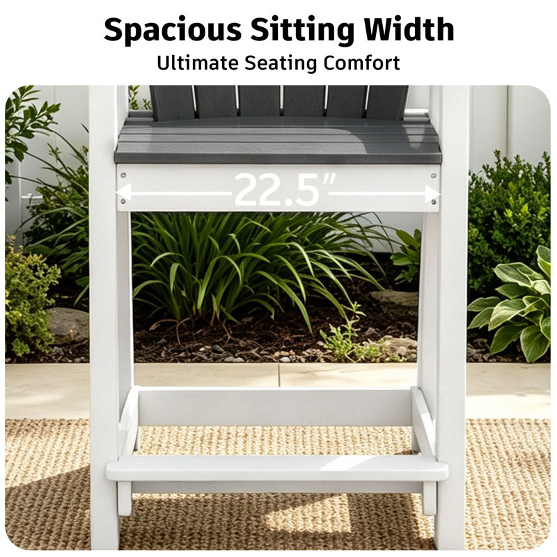 Hdpe Adirondack Chair For Patio, Weather Resistant, White/Gray