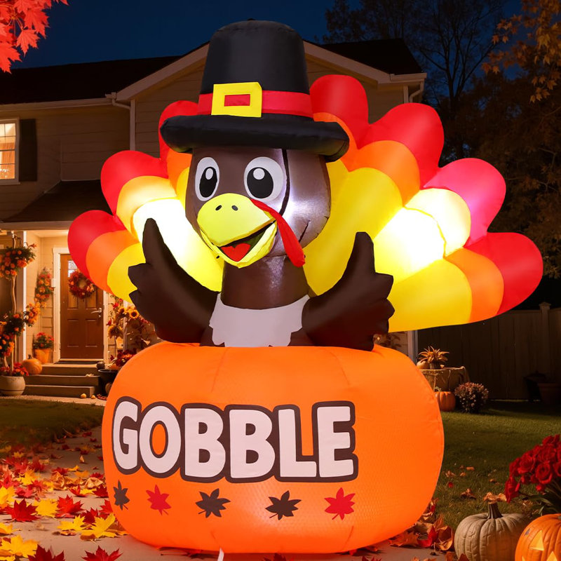 4 FT Thanksgiving Inflatable Turkey with Built-in LED Lights