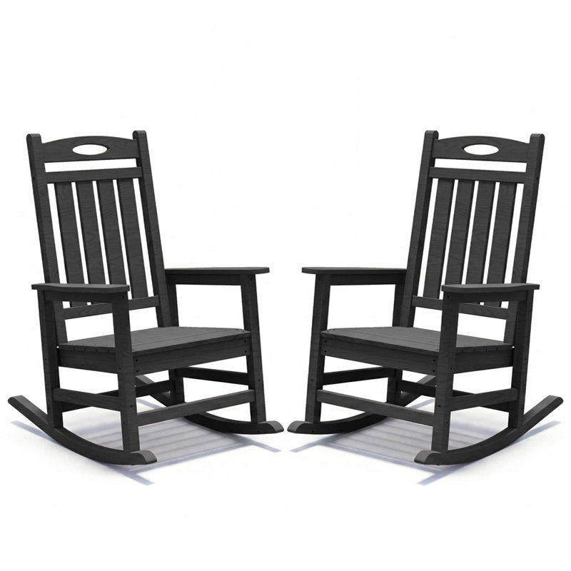 Ensemble de 2 chaises berçantes d'extérieur, Noir