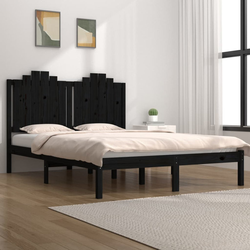 Bed Frame Solid Wood, 140 x 190cm, black