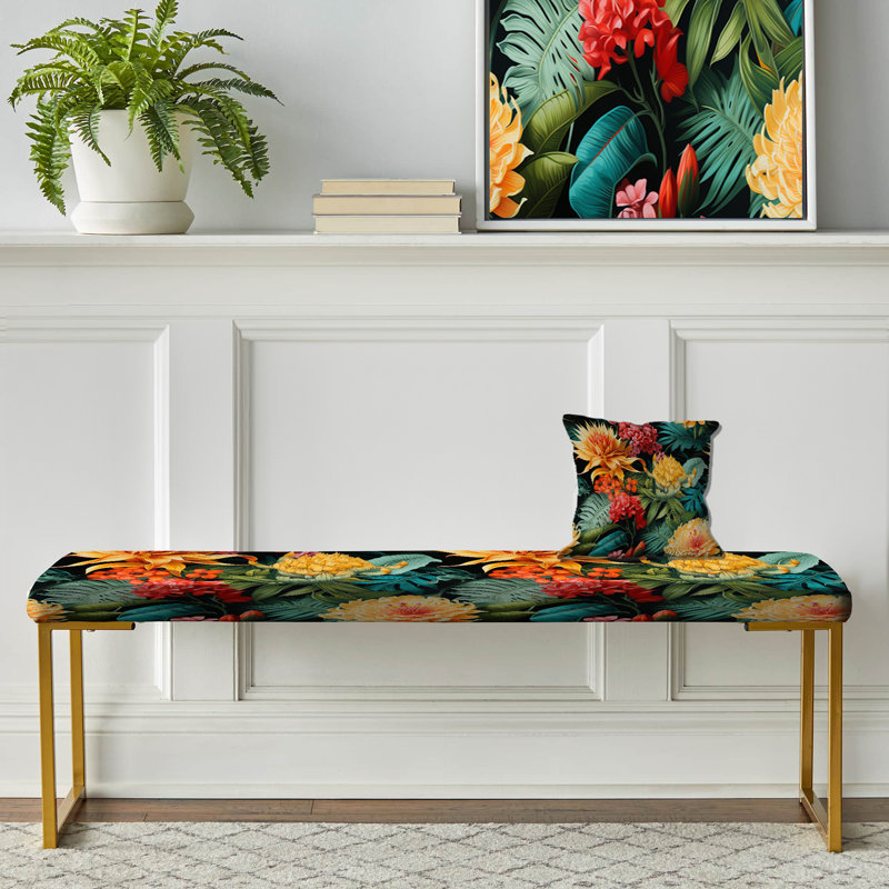 Jungle Splendor Tropical Pattern - Tropical Upholstered Gold Bench