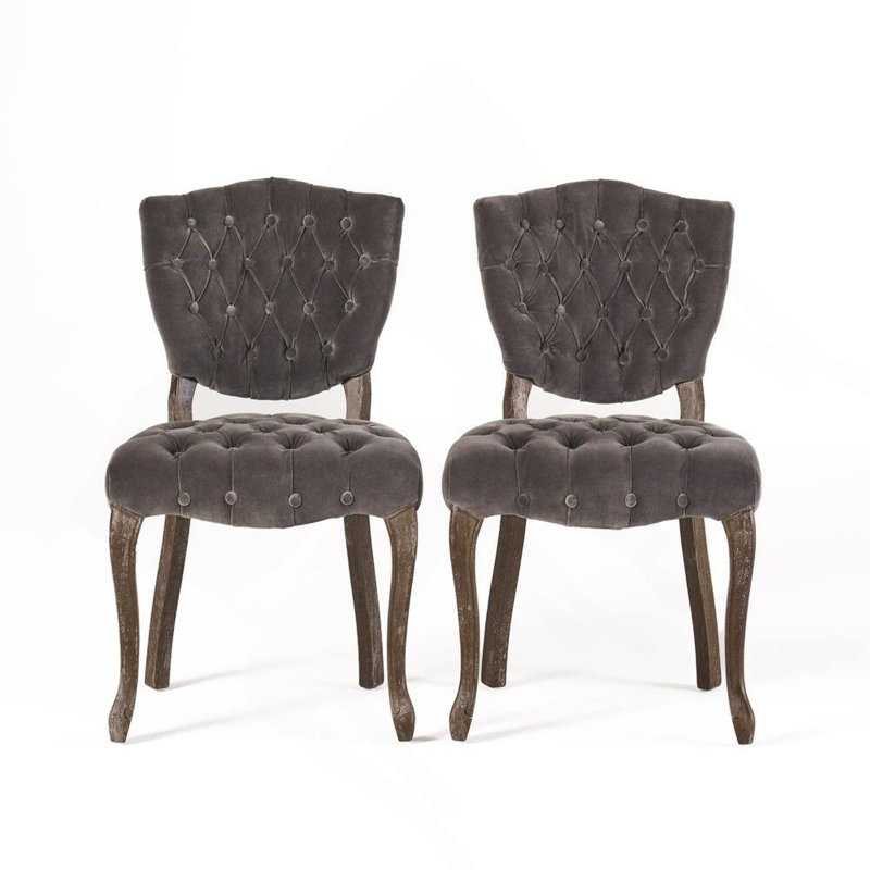 Chaise moderne capitonnée KD (ensemble de 2), Gris anthracite, Brun