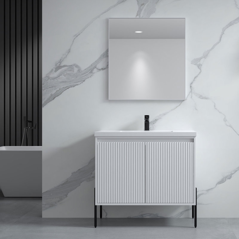 35.9'' Single Bathroom Vanity with Ceramic Top, White