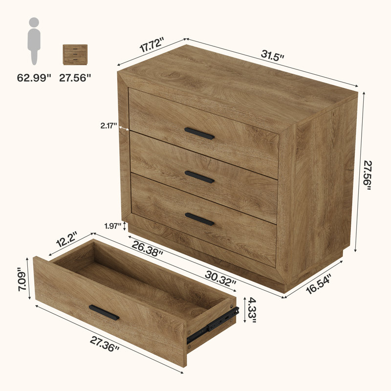 Très grande table de chevet avec 3 tiroirs, Brown, 2
