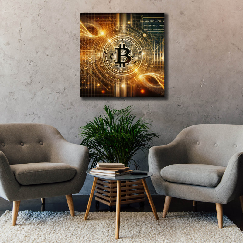  «Glowing Bitcoin» par Rey Klimt, art mural sur toile, 37 po x 37 po, H 37 po x l 37 po x P 1,5 po