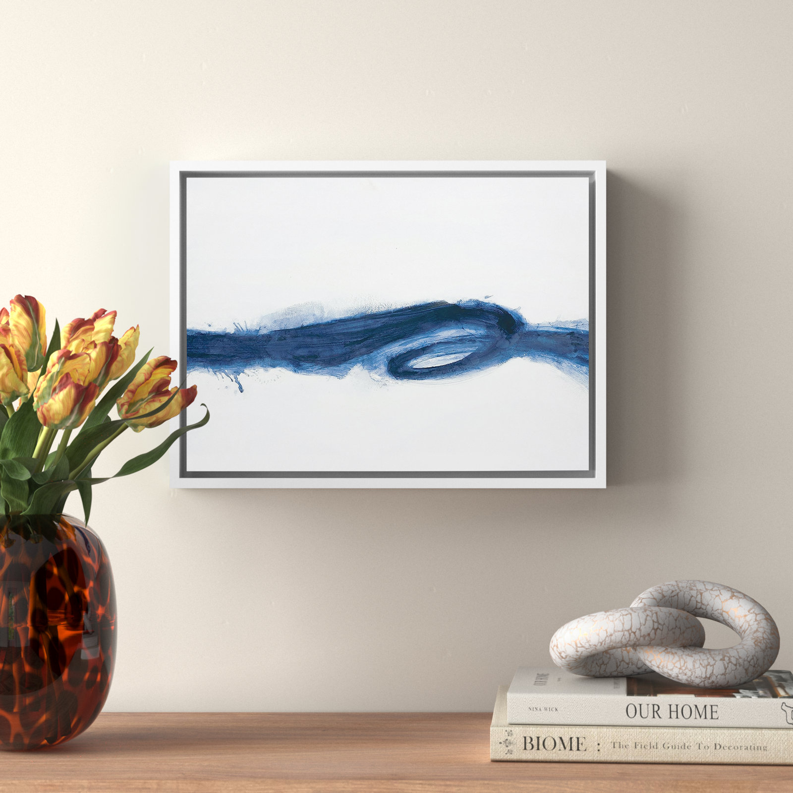 Britt "Liquid Flow" Painting, White Framed, 12" H x 16" W x 2" D
