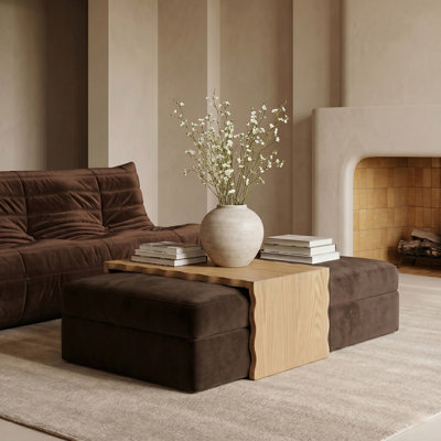 Woodra Brown Velvet Upholstered Coffee Table/Ottoman