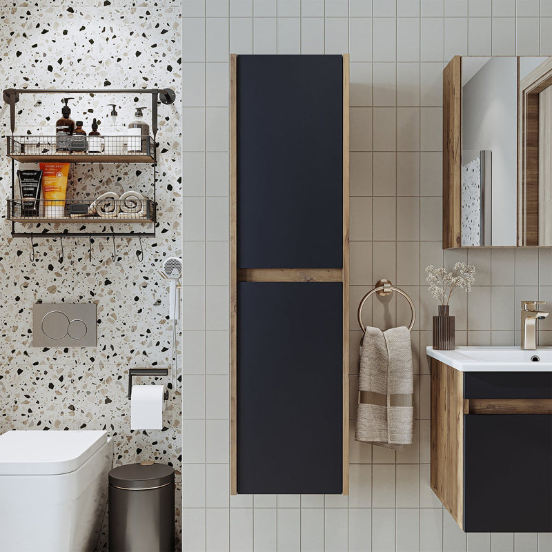 Ruarie Tall Bathroom Towel Storage Cabinet,  Anthracite/Oak