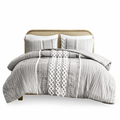 Gray Cotton Bedding - Full/queen Comforter With Chenille Texture Pattern