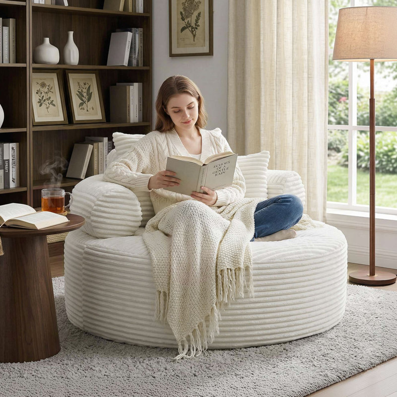 Chaise longue ronde 55,5 po avec 2 coussins, Blanc