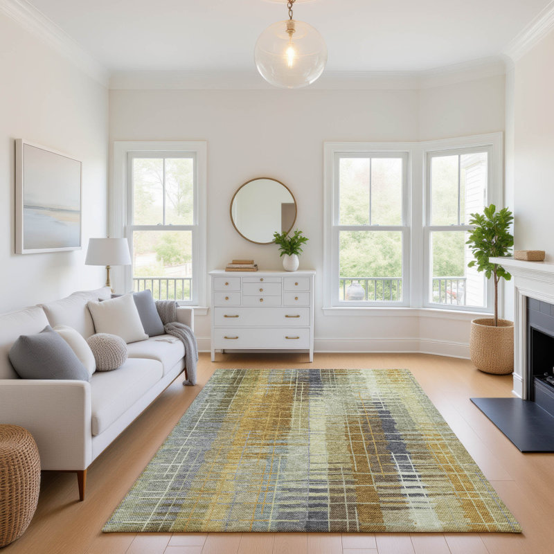 Premium Machine Washable Mayfield AMF2261 Striped Rug, Aloe, 9' x 12'