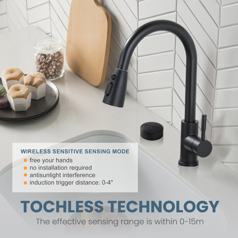 Matte Black Touchless Pull-Down Sprayer Kitchen Faucet with Sensor