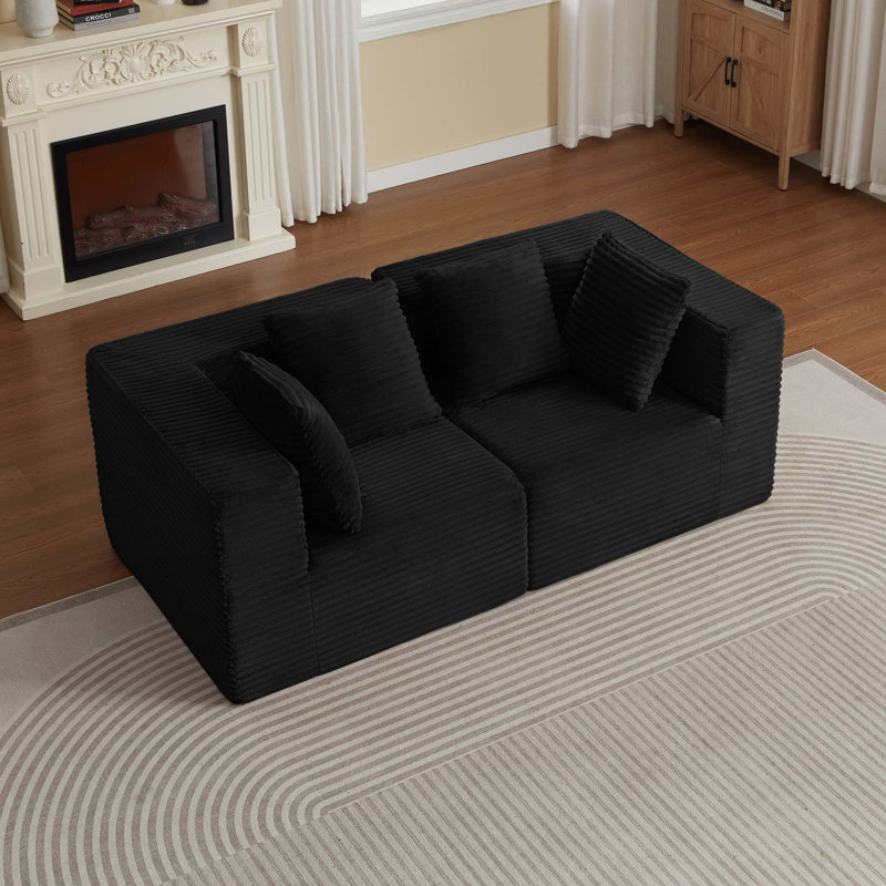 Canapés modulaires désossés pour le salon, canapé modulaire moderne, Velours côtelé noir, 26.7" H x 74.8" W x 37.4" D