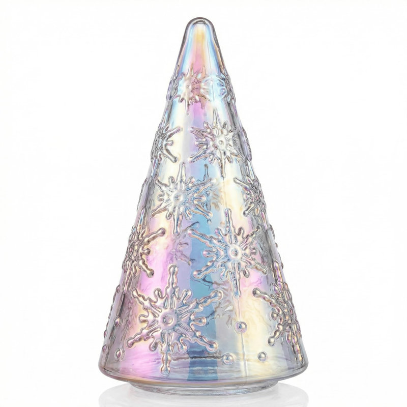 8-Inch Iridescent Glass Christmas Tree Tabletop Night Light