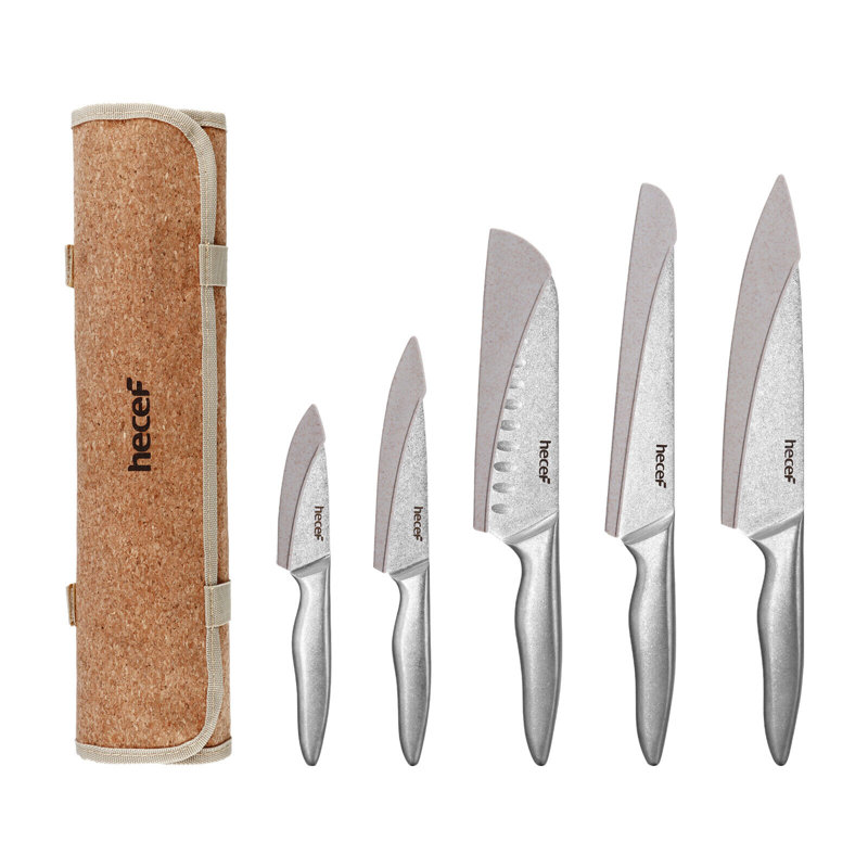 Ensemble de couteaux de cuisine portatifs 5 pièces Hecef, poignées creuses ergonomiques en acier inoxydable avec sac de rangement en tissu Oxford