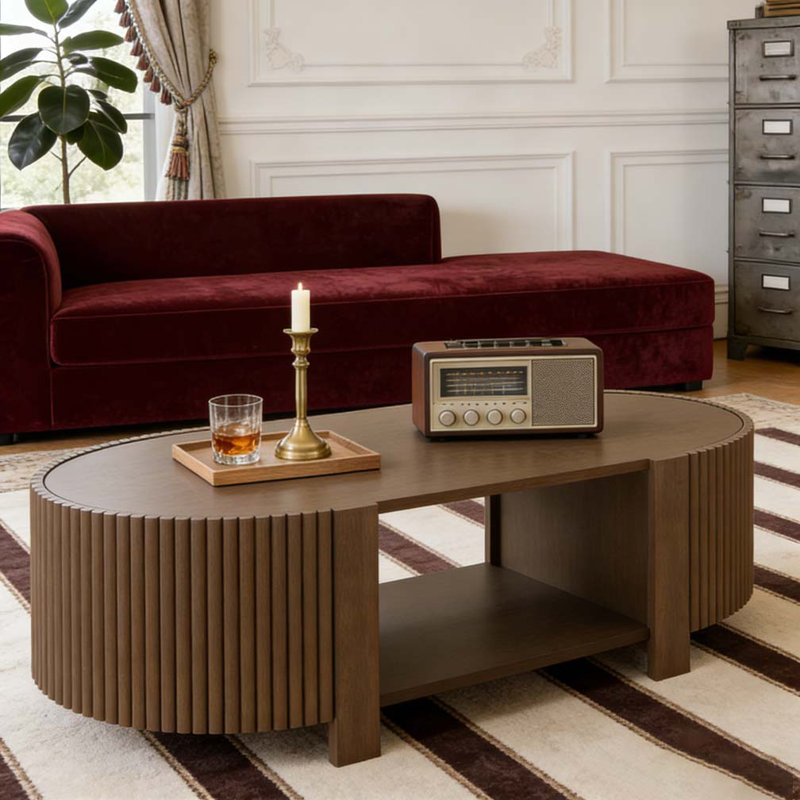 Oval Fluted Coffee Table, Walnut
