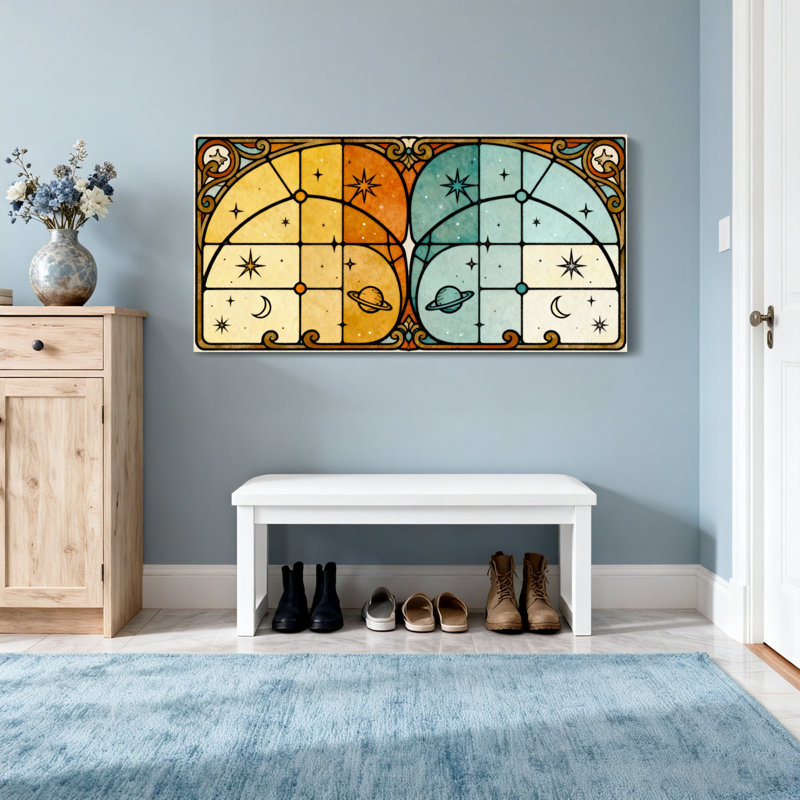 Motif céleste tendance avec planètes et étoiles, H 20 po x l 40 po