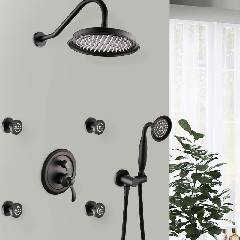 Robinet de douche 4 modes de jet en noir mat - Antirouille, modes de système manuel, contrôle facile de l'eau, Noir mat