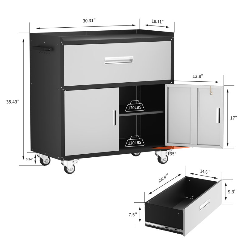 Metal Single Storage Cabinet ( 35.43'' H x 30.31'' W x 18.1'' D), Black/Gray