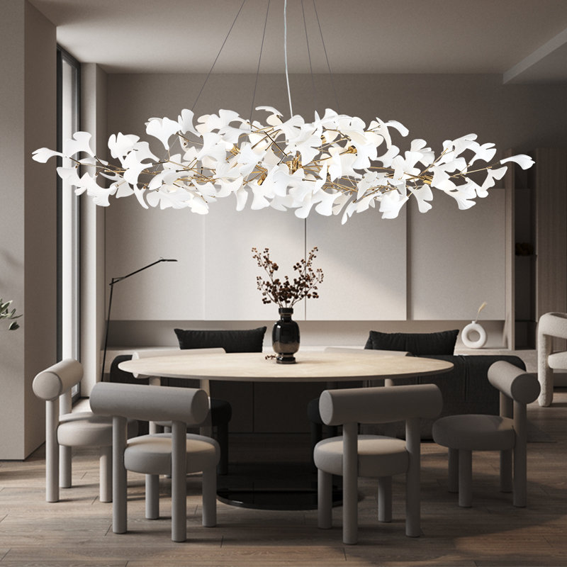 Lustre en céramique avec feuilles de ginkgo, H 21 po x l 59 po x P 59 po