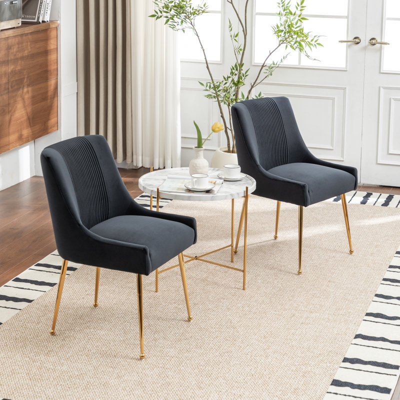 Elian 19.7'' H Velvet Upholstered Side Chair, Black