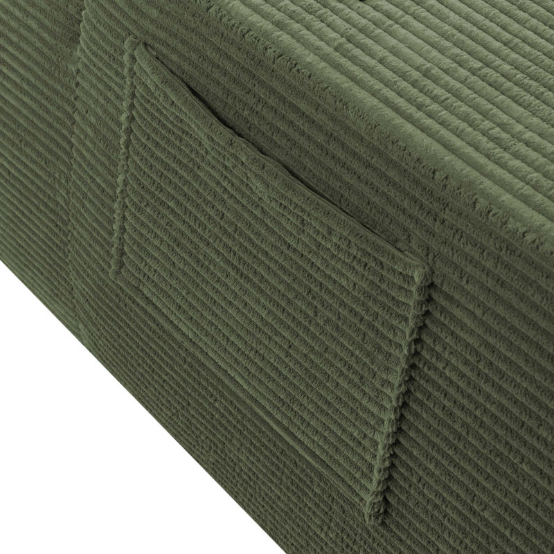 Méridienne convertible sans os avec accoudoirs larges et coussins décoratifs, Velours côtelé vert