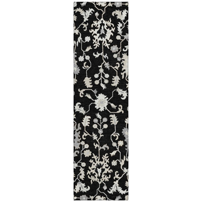 Machine Washable Indoor/Outdoor Xhevrie Black Rug