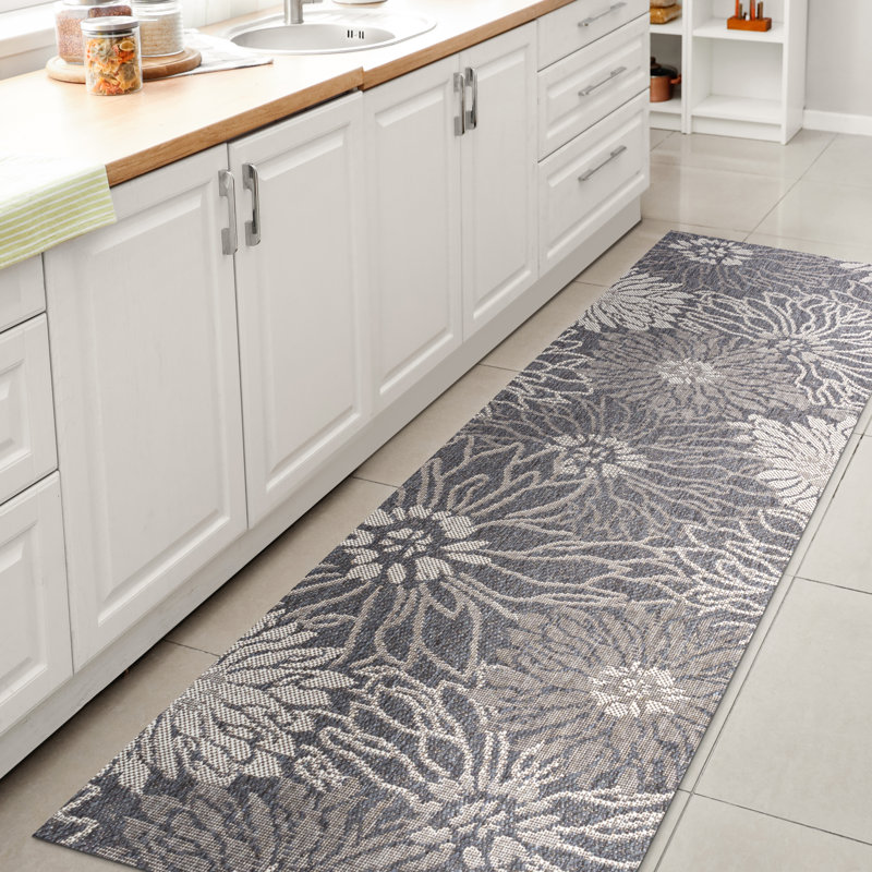 Tapis bleu marine / gris Jarien, Tapis de couloir 2 pi x 8 pi