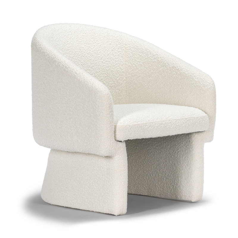 Fauteuil demi-tonneau en velours Amanada, Boucle blanc