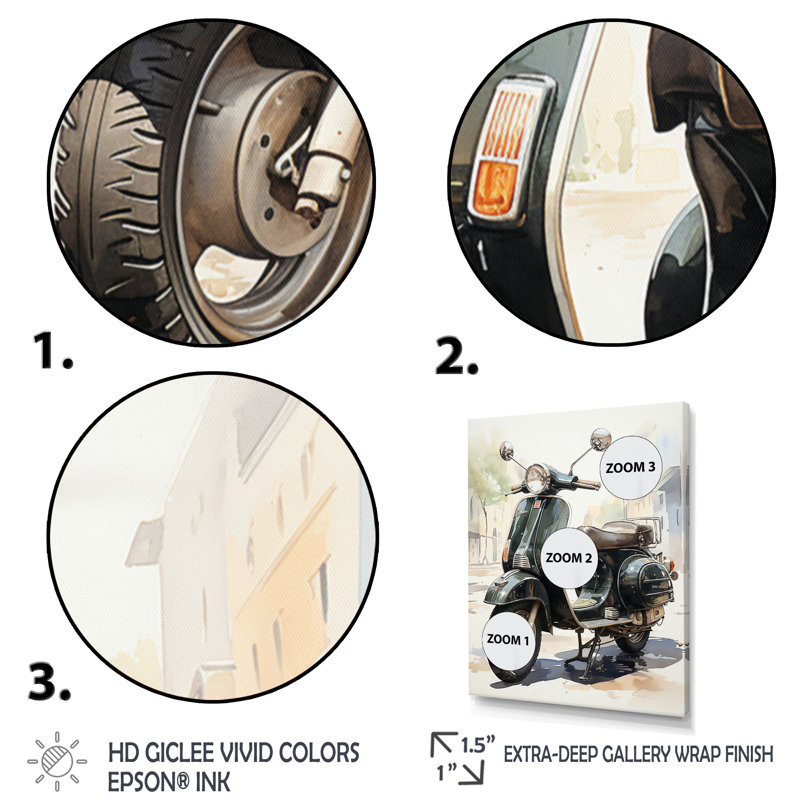 «Jasun Scooter Retro Rider I», reproduction sur toile, Cadre photo blanc, H 32 po x l 24 po x P 1 po