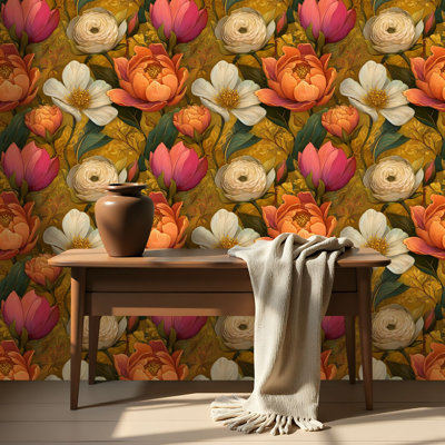 Peel and Stick Wallpaper Contact Paper Seamless Wildflower Botanical Roses Magnolia Self Adhesive and Removable 17.7in x 118in(45x300cm)