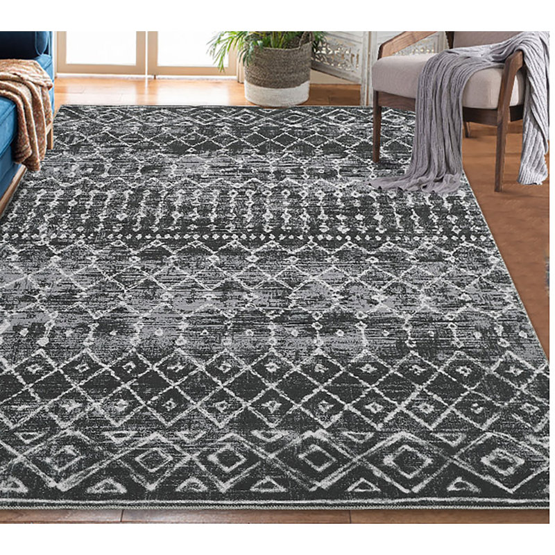 Guein Rectangle Area Rug, Black, Rectangle 160 x 230cm