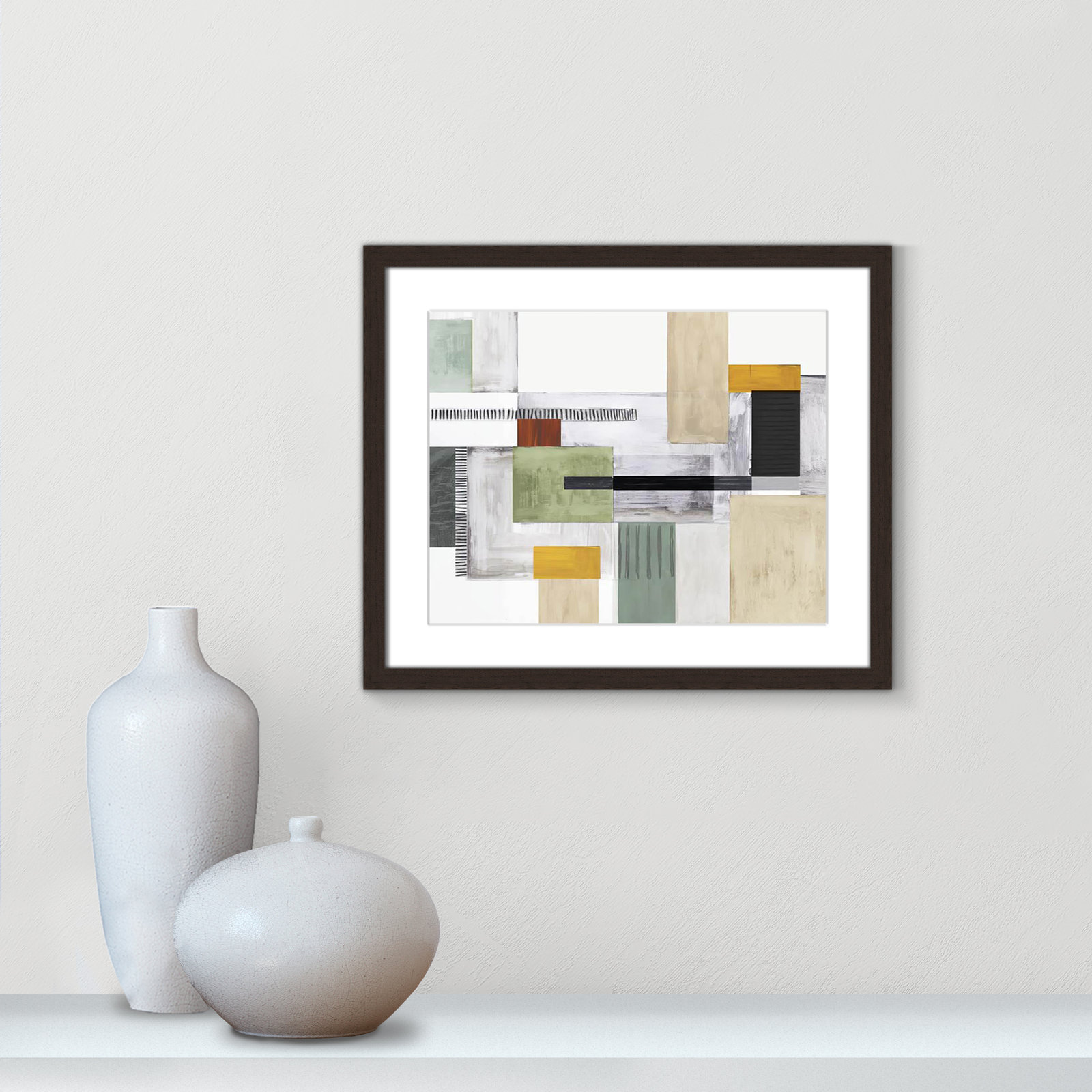 Playful Blocks Print by Tom Reeves, 16" H x 19" W x 1.25" D, Walnut Box Picture Framed, White