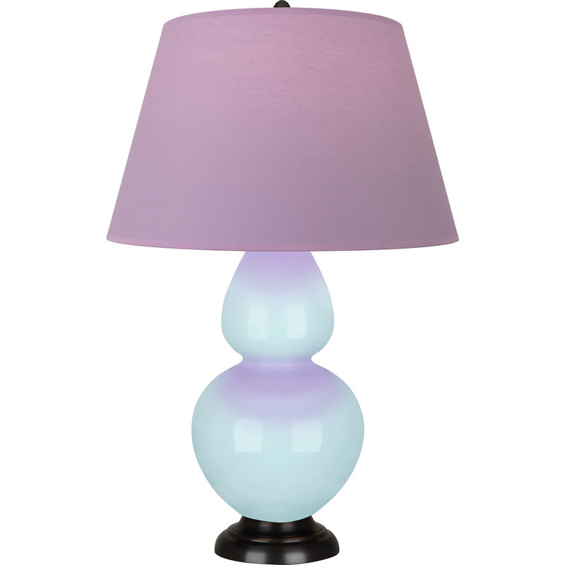 Lampe de table double gourde en céramique, Bleu bébé verni / bronze, Lavande / prune, Bronze