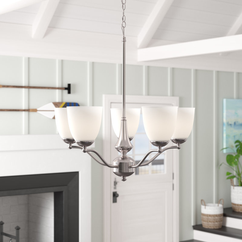 Minidoka 5 - Light Dimmable Classic / Traditional Chandelier, Brushed Nickel, A19