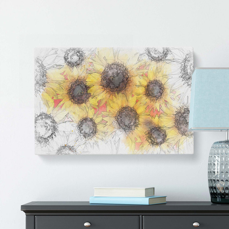 Wall of Yellow Sunflowers in Abstract - Wrapped Canvas, 40cm H x 60cm W x 3cm D
