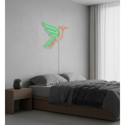  | Enseigne néon à motif colibri | Fabriqué avec des tubes néon durables et écoénergétiques offrant un éclairage uniforme et lumineux pendant plus de 50 000 heures sans décoloration ni scintillement | 24 x 30 | Vert, orange