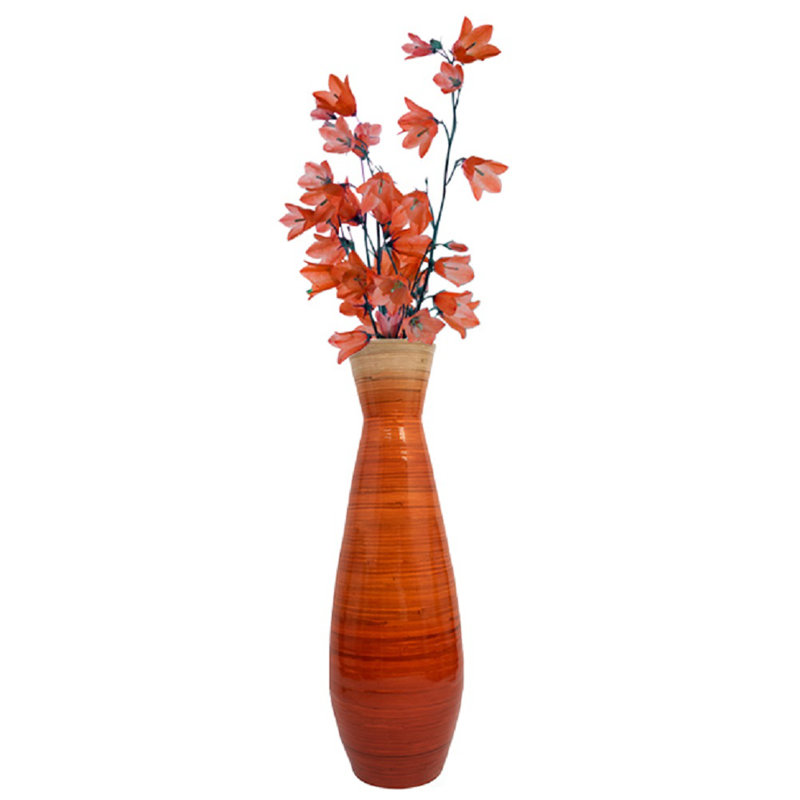 Handmade Wood Floor Vase, Orange, 9" H x 9" W x 9" D