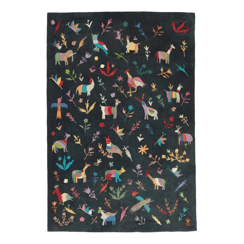 Rug & Kilim’S Suzani-Inspired Kilim, Black With Vibrant Animal Pictorials