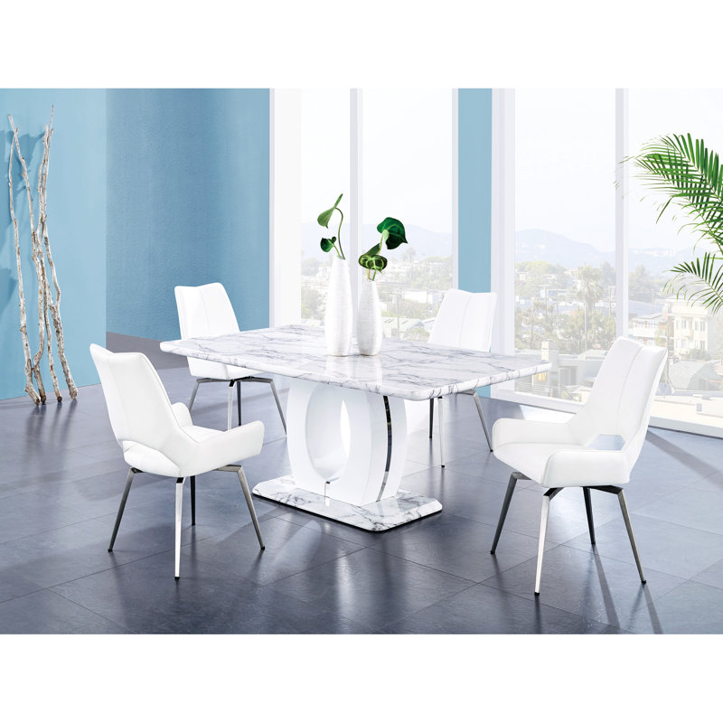 Dining Table - White Marble-like Side Work Desk, Base, 71"w X 40"d 30"h, 137 Lbs Marble-impression Table, Elegant
