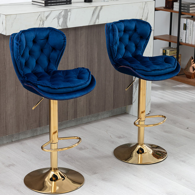 Tabourets de bar rembourrés (ensemble de 2), Bleu très foncé