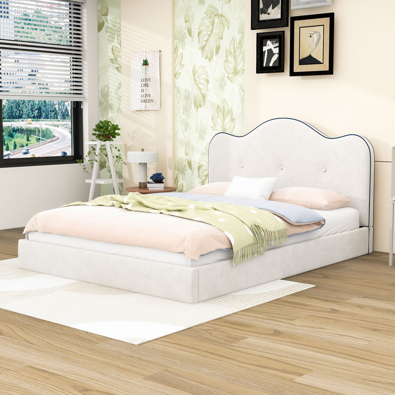Lit plateforme tapissier avec tête de lit, Grand lit