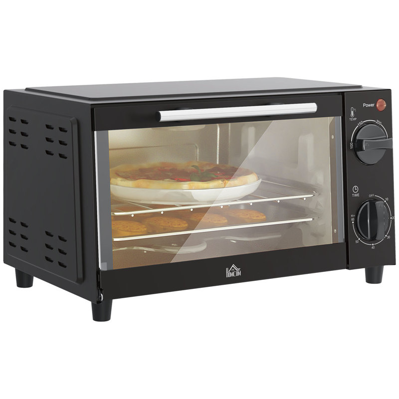 HOMCOM Mini Oven, 9L Countertop Electric Grill, Toaster Oven with Adjustable Temperature, Timer, Baking Tray and Wire Rack, 750W