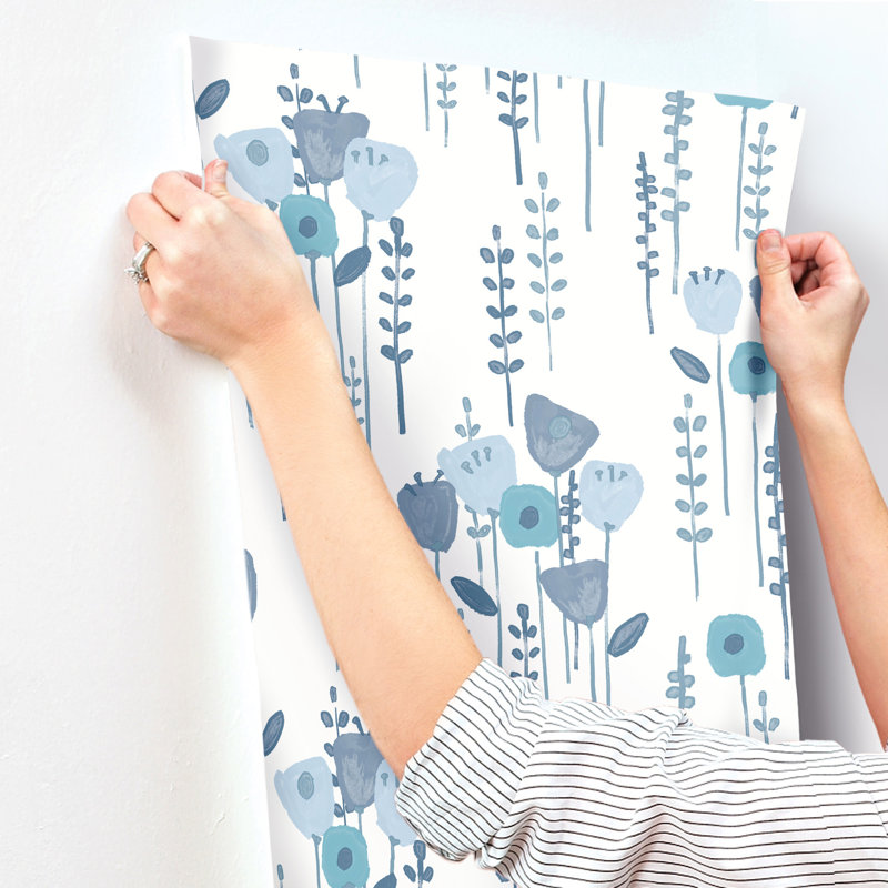 Mabel Coral Floral Field Wallpaper, Blue
