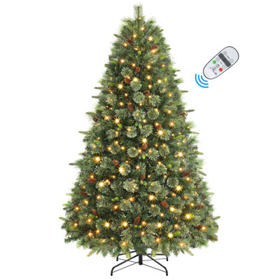 Prelit Christmas Tree With Pine, Remote Control And Foldable Metal Stand